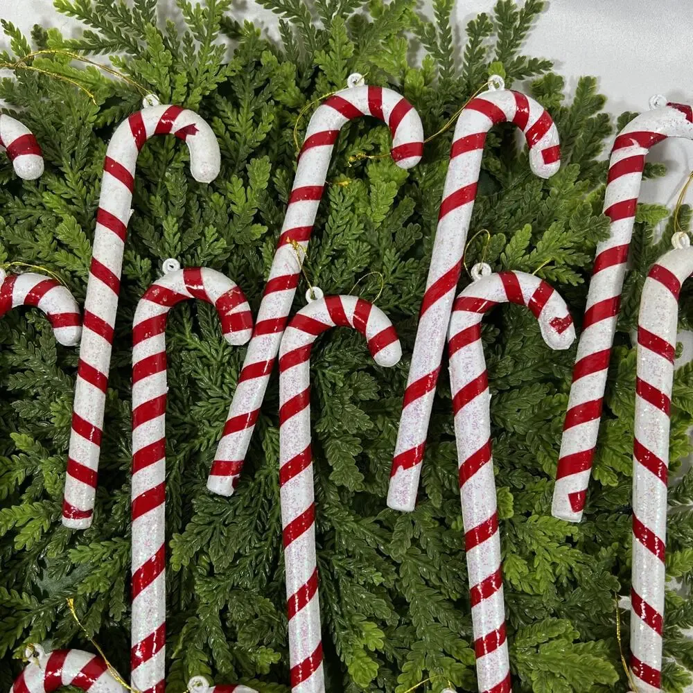 Vintage Lot/30 Candy Cane Cello Blow Mold Blown Plastic Ornaments 6.5” Glitter